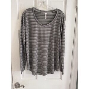 💙Athleta Women's Size L Tall‎ Gray Striped Long-Sleeve Shirt Come Yoga